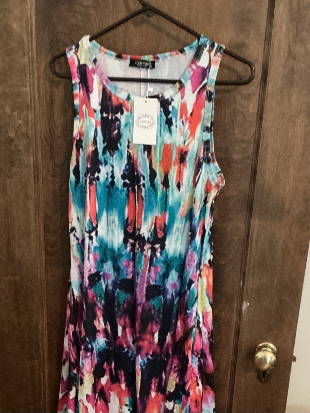 New Camisa Sleeveless Tie-Dye Print Tank Dress - Multicolor Size medium